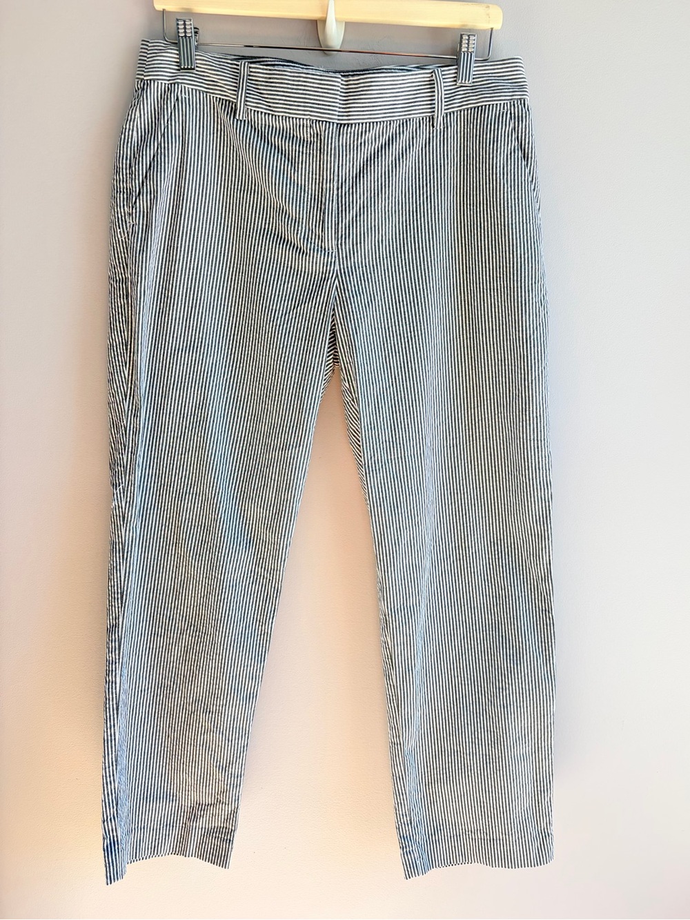 Loft Ankle Pants Riviera Slim Grey White Stripe Cotton Business Casual EUC 6